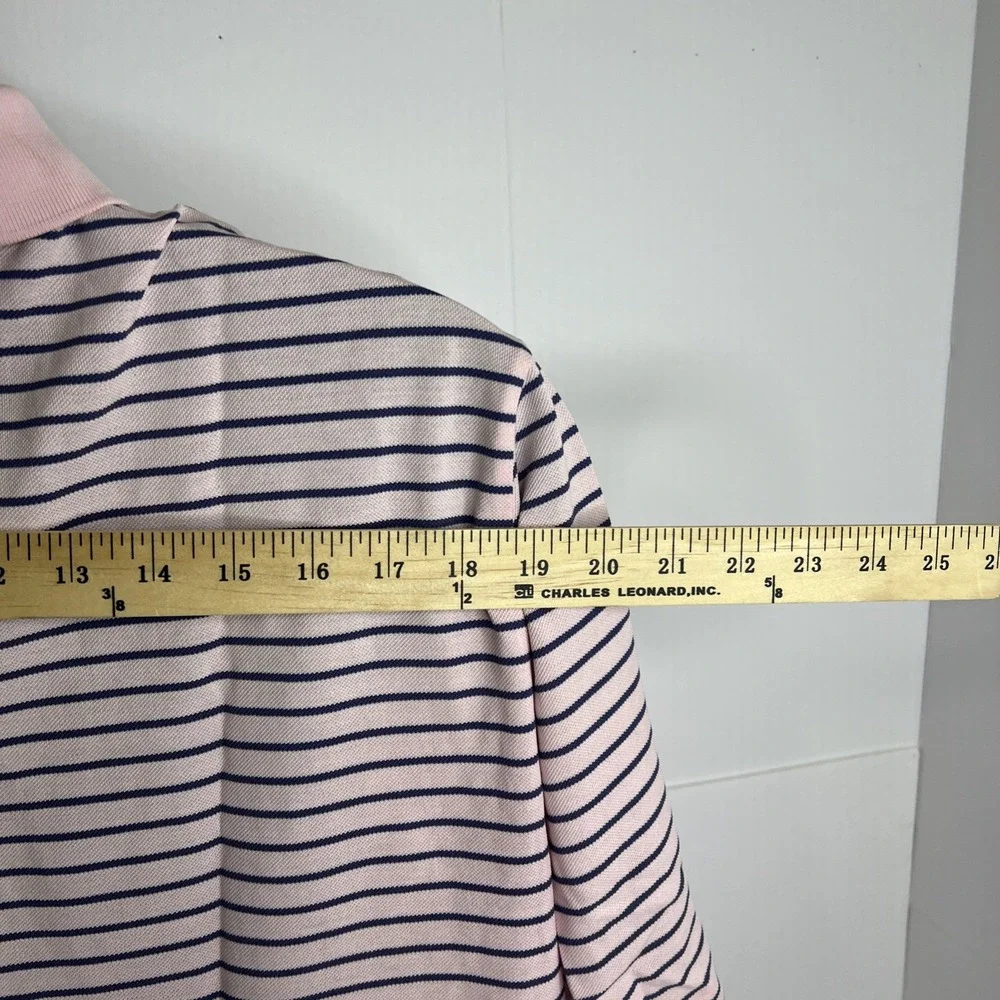 Polo Golf Ralph‎ Lauren Mens Large Shortsleeve Pink Blue Stripe-100% Pima Cotton